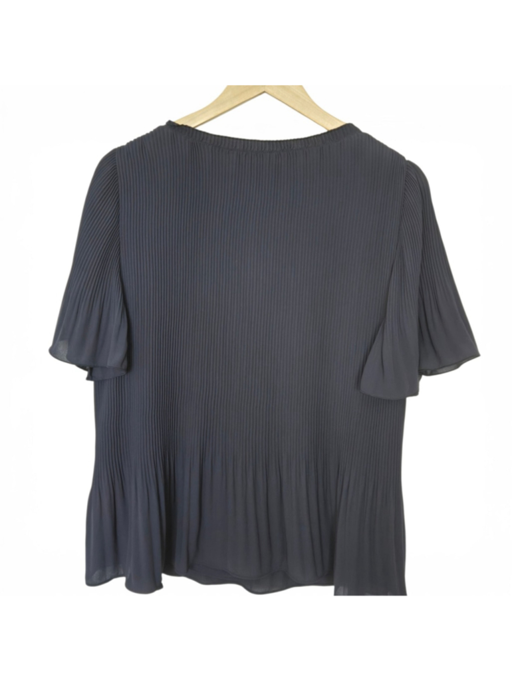Ann Taylor Navy Ribbed Pleated Blouse Size L - Picture 2 of 5
